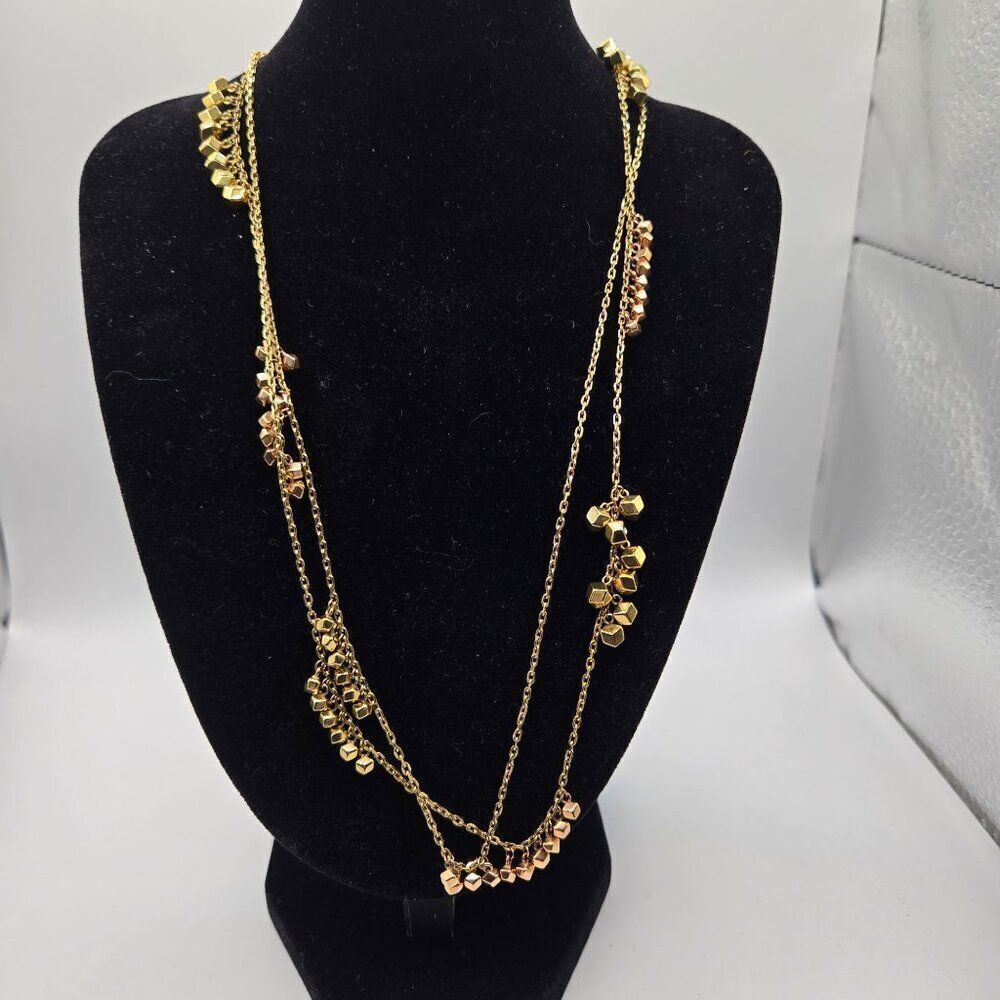 Michael Kors Gold-Tone Rose Gold-Tone  Double Strand Necklace Hexagonal Charm Ac